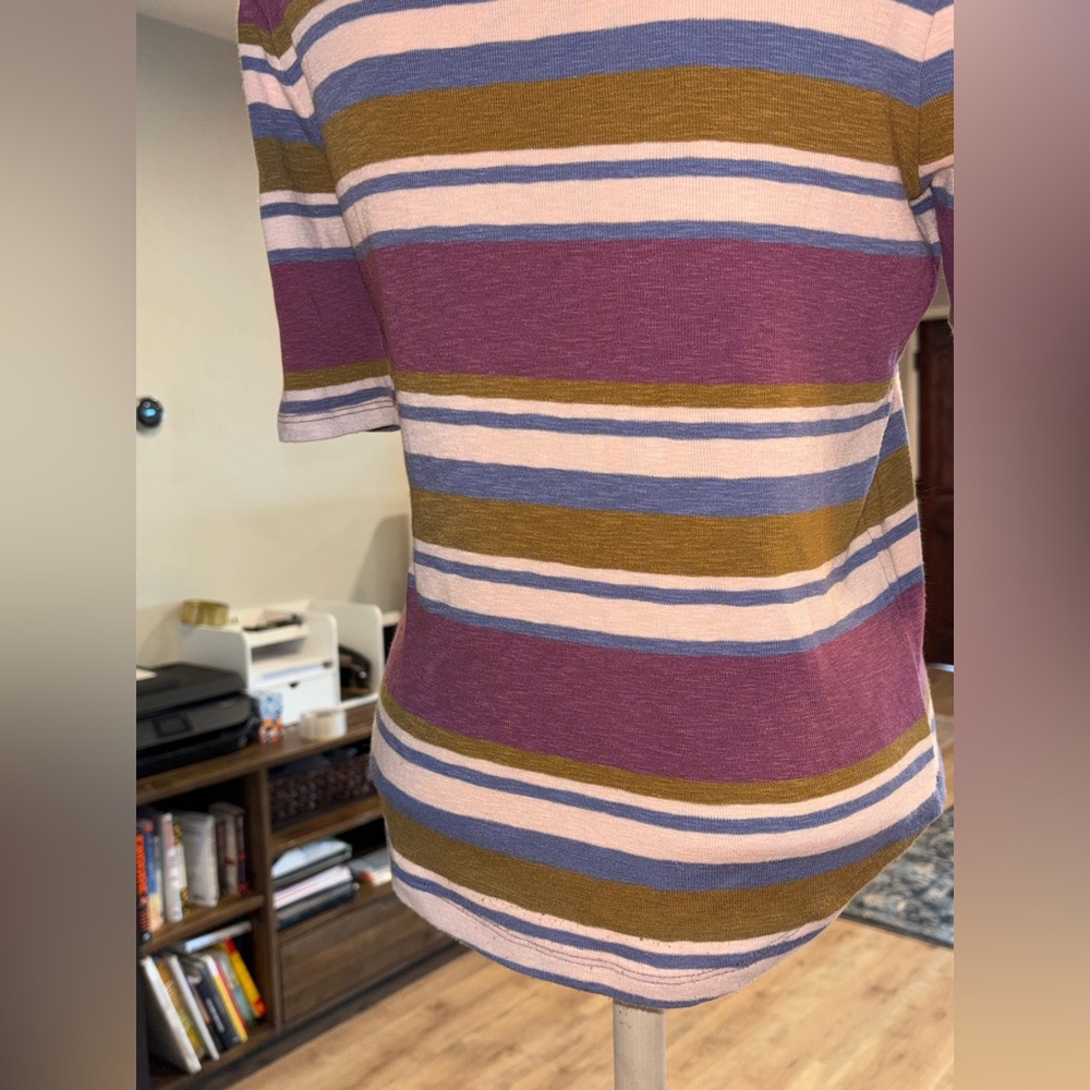 Madewell Cotton Blend Mockneck Shirttail Tee in Champagne Stripes size small GUC - Picture 5 of 9